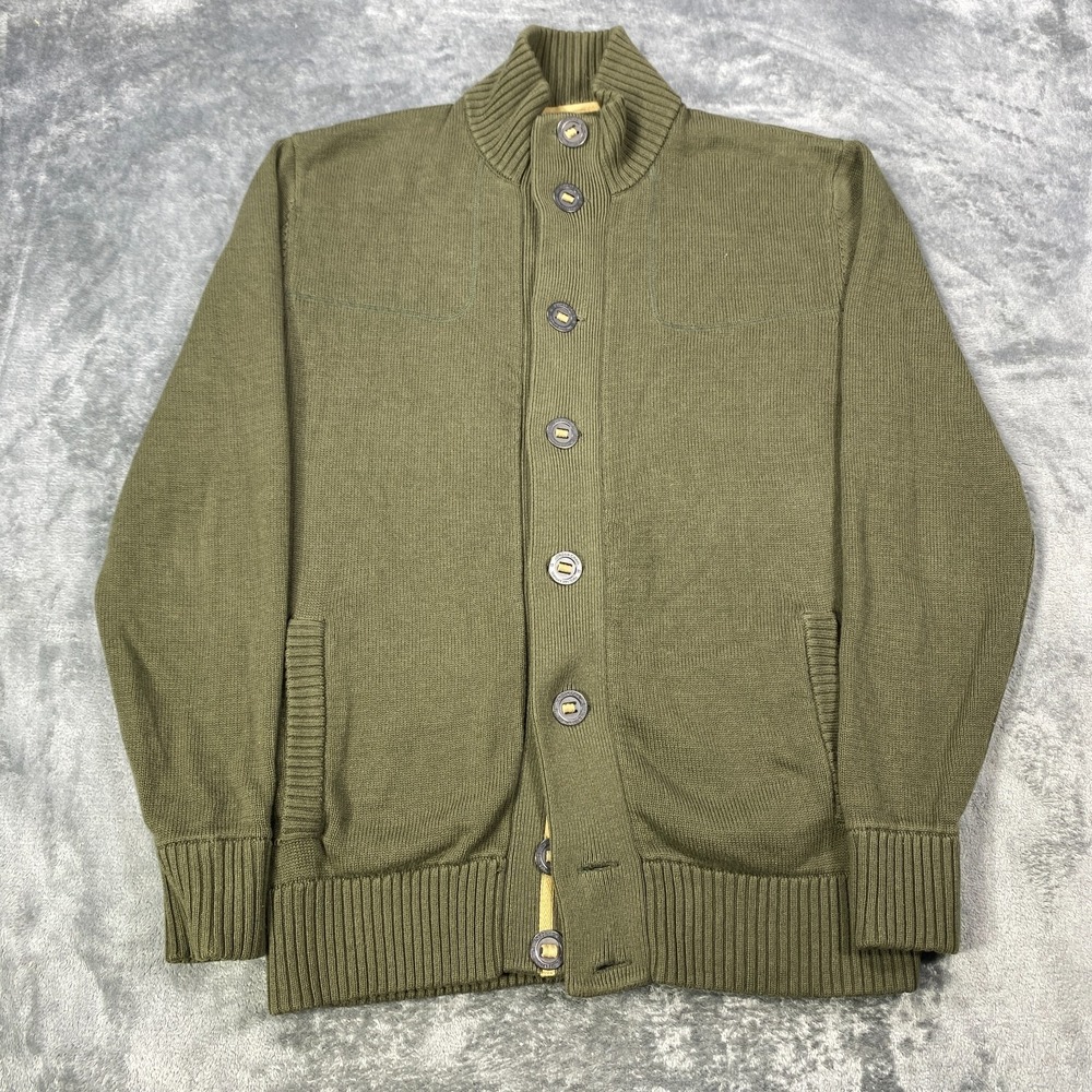 Jordan Craig Cardigan Mens Medium Jacket Sweater Green Mock Neck Cotton Blend
